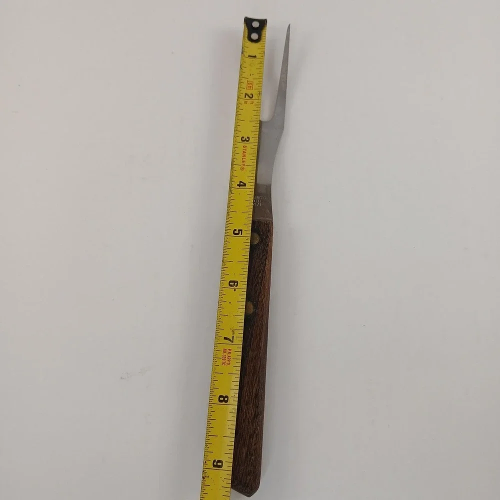 Vintage Serving Meat Carving Fork Wood Handle Stainless Steel Made In USA 9.5
